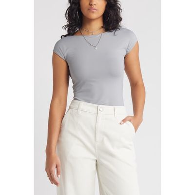 BP. Open Back Cap Sleeve Top in Grey Weathervane