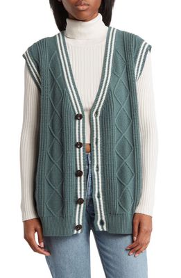 BP. Oversize Cable Knit Cotton Blend Vest in Green Pine