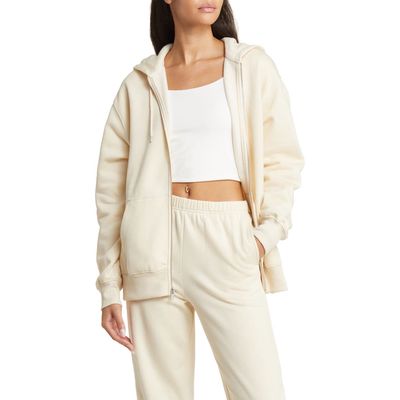 BP. Oversize Cotton Blend Zip-Up Hoodie in Beige Angora