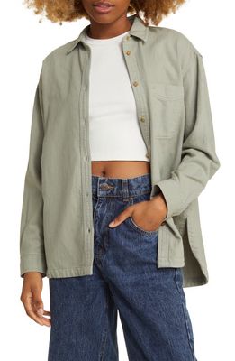 BP. Oversize Cotton Twill Shirt in Green Halo