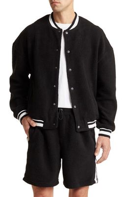 BP. Oversize High Pile Fleece Varsity Jacket in Black