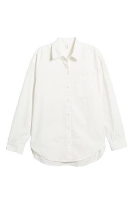 BP. Oxford Cotton Button-Up Shirt in White Blanc