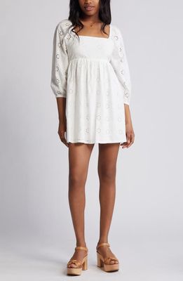 BP. Puff Sleeve Eyelet Babydoll Minidress in White Blanc