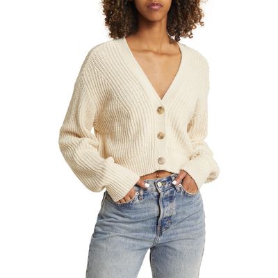 BP. Rib Crop Cotton Blend Cardigan in Ivory Dove