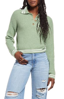 BP. Rib Long Sleeve Polo Sweater in Green Hedge