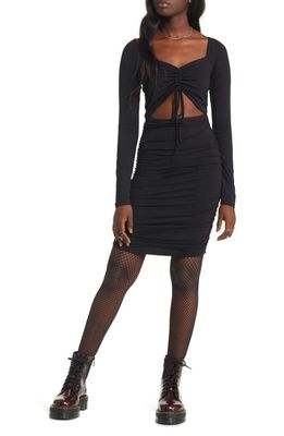 BP. Ruched Cutout Long Sleeve Body-Con Minidress in Black
