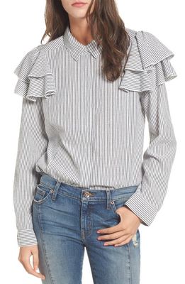 BP. Ruffle Shoulder Shirt in Ivory Egret Katie Stripe