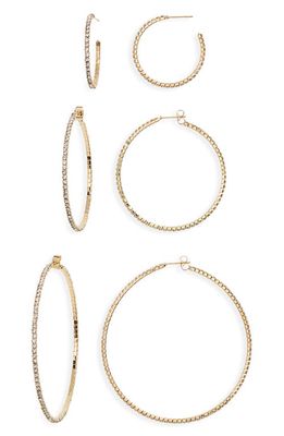 BP. Set of 3 Rhinestone Hoop Earrings in Gold- Clear