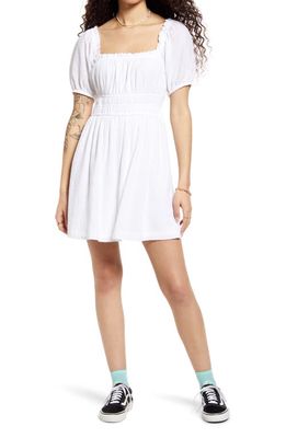 BP. Shirred Puff Sleeve Prairie Dress in White