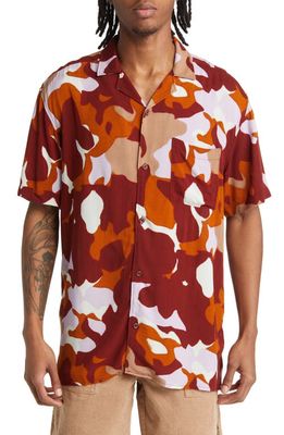 BP. Short Sleeve Button-Up Camp Shirt in Rust- Red Flower Market