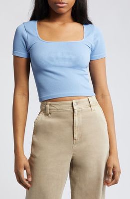 BP. Square Neck Rib Crop Top in Blue Topsail