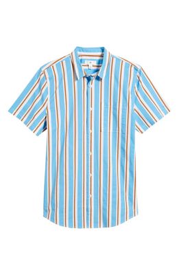 BP. Stripe Stretch Short Sleeve Button-Up Shirt in White- Blue Desert Stripe