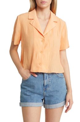 BP. Textured Smocked Button-Up Camp Shirt in Orange Cobbler