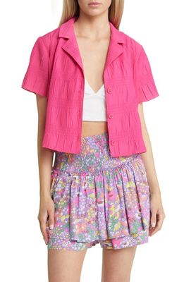 BP. Textured Smocked Button-Up Camp Shirt in Pink Magenta