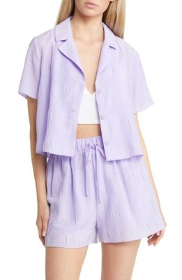 BP. Textured Smocked Button-Up Camp Shirt in Purple Spray