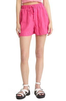 BP. Textured Smocked Drawstring Shorts in Pink Magenta