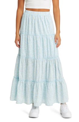 BP. Tiered Cotton Maxi Skirt in Blue Light Ditsy Floral