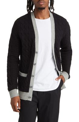 BP. Tipped V-Neck Cable Cardigan in Black