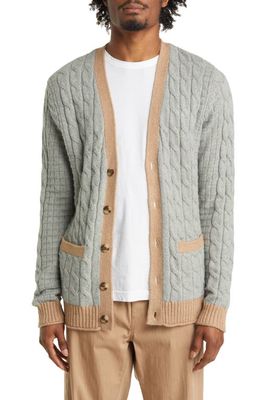 BP. Tipped V-Neck Cable Cardigan in Grey Heather
