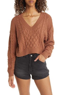 BP. V-Neck Cable Knit Sweater in Brown Kona