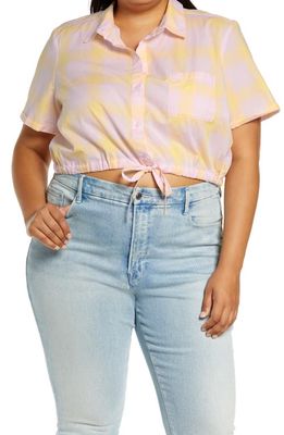 BP. Windowpane Crop Button-Up Shirt in Pink- Yellow Windowpane