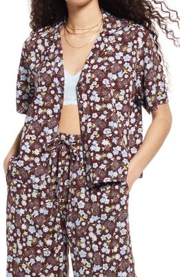 BP. Women's Retro Print Button-Up Shirt in Brown- Blue Misty Floral