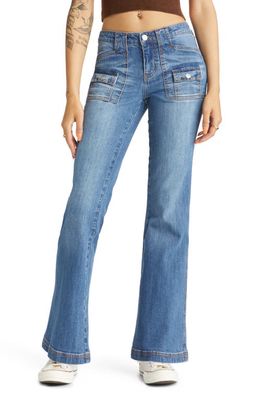 BP. Y2K Flap Pocket Flare Jeans in Medium Wash
