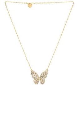 BRACHA Iced Out Butterfly Necklace in Metallic Gold.