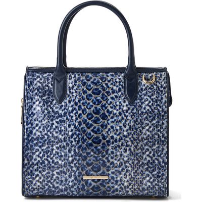 Brahmin Caroline Croc Embossed Leather Satchel in Navy 