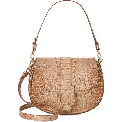 Brahmin Cynthia Croc Embossed Leather Shoulder Bag in Honey Brown 