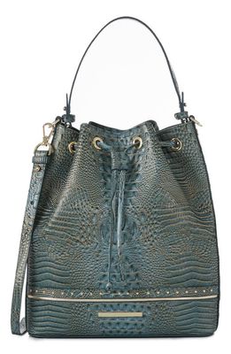 Brahmin Marlowe Croc Embossed Leather Bucket Bag in Slate