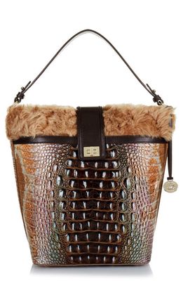 Brahmin Shira Genuine Shearling & Croc Embossed Leather Bucket Bag in Truffle Python Chalet