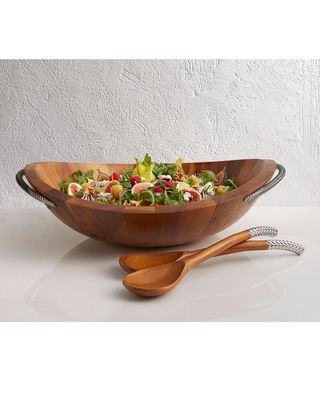 Braid Wood Salad Bowl with Servers