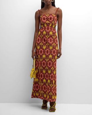 Braided History Embroidered Self-Tie Back-Cutout Maxi Dress
