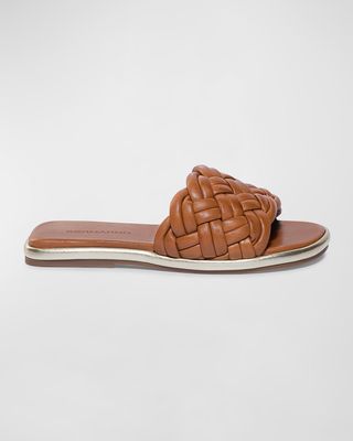 Braided Leather Flat Slide Sandals