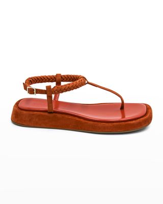 Braided Suede Thong Slingback Sandals