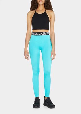 Branded Elastic High-Waist Leggings