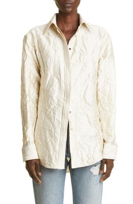 Brandon Maxwell Boyfriend Crinkled Long Sleeve Button-Up Satin Shirt in Antique White