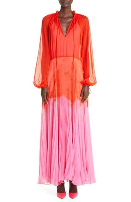 Brandon Maxwell Colorblock Long Sleeve Maxi Dress in Fiery Red Pink Lemonade