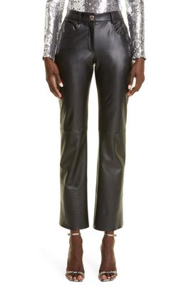 Brandon Maxwell Faux Leather Straight Leg Ankle Pants in Black