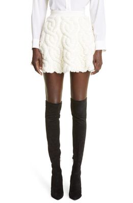 Brandon Maxwell Flounce Cable Jacquard Miniskirt in Cream