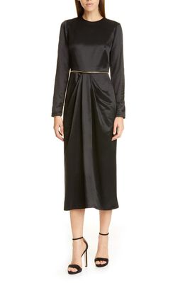 Brandon Maxwell Long Sleeve Wrap Skirt Midi Dress in Black