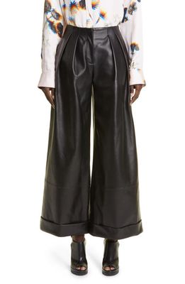 Brandon Maxwell Pleated Wide Leg Leather Pants in Black