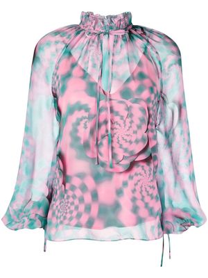 Brandon Maxwell swirl-print silk blouse - Pink