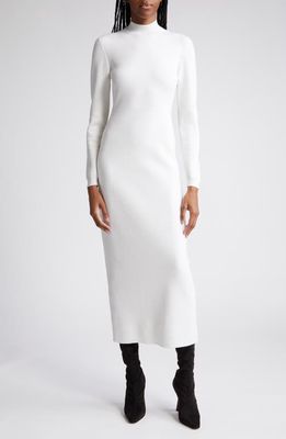 Brandon Maxwell The Lennon Long Sleeve Stretch Virgin Wool Sweater Dress in Ivory