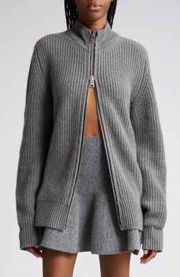 Brandon Maxwell The Marcie Zip Front Wool & Cashmere Cardigan in Melange Grey