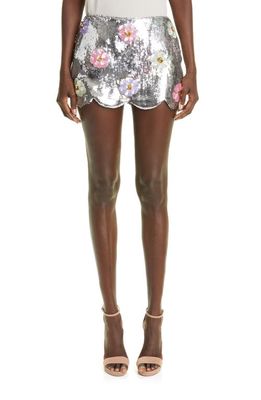 Brandon Maxwell The Nova Sequin Floral Silk Miniskirt in Silver And Pastel