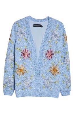 Brandon Maxwell The Sawyer Floral Embroidered Wool Cardigan in Blue W/Floral Embroid