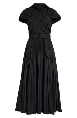 Brandon Maxwell Twist Bodice Belted Midi Dress in Black