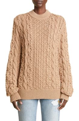 Brandon Maxwell Virgin Wool Cable Sweater in Camel